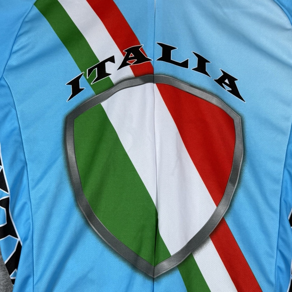 Italia Cycling Jersey Mens L Back Pockets Polyester Blue Italy Flag Print - Picture 6 of 16